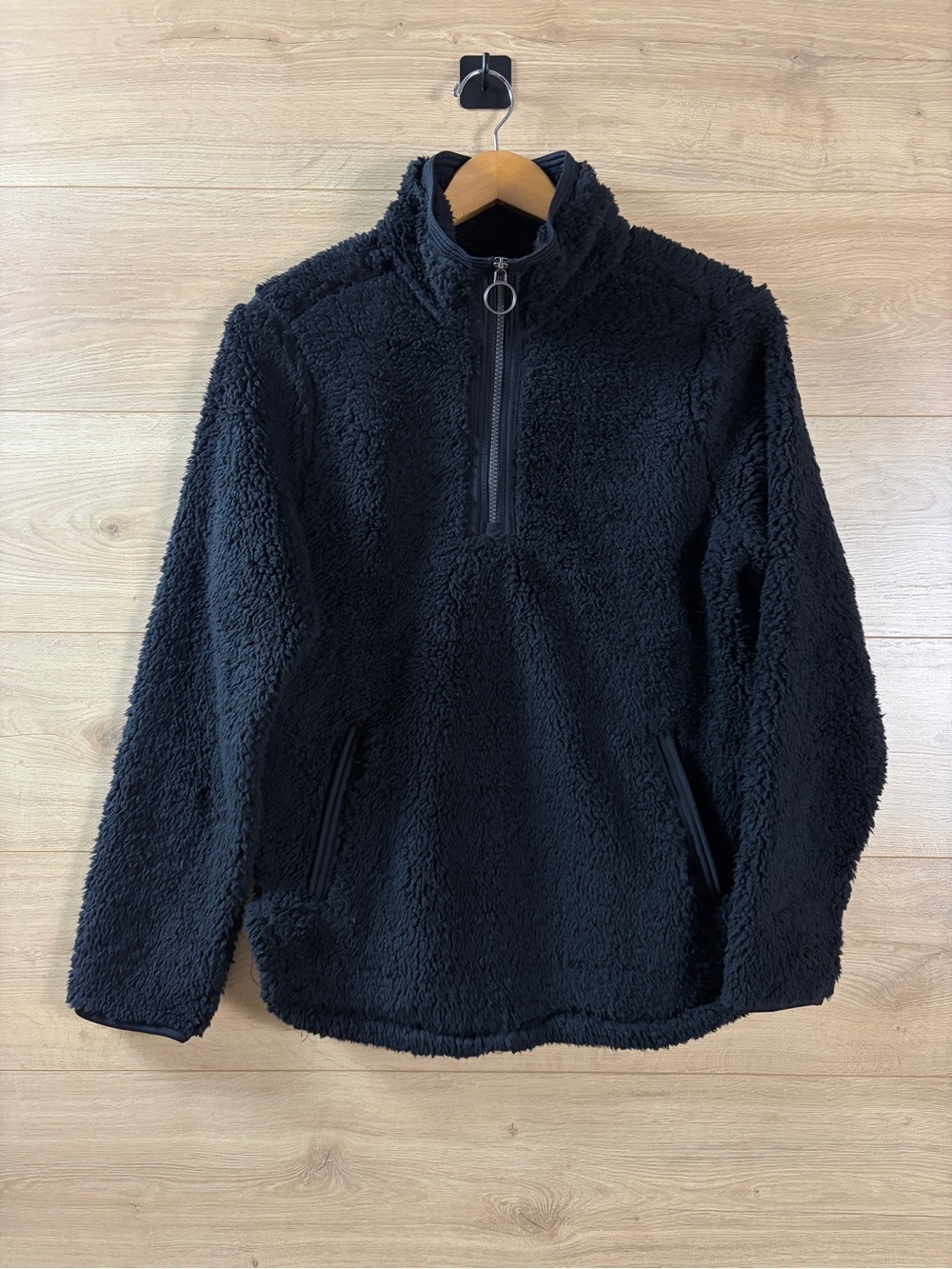 Women's Cozy Sherpa Black Pullover Fleece Jacket Small